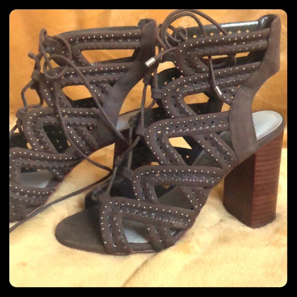 1. State strappy block heels olive green